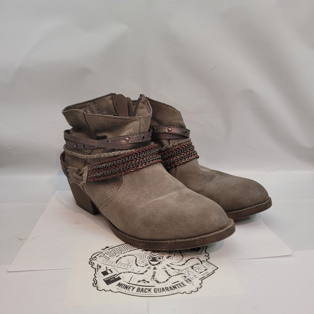 Maurices Cassie Ankle Boots Womens 9M Taupe Perforated Boho Chain Straps 79232